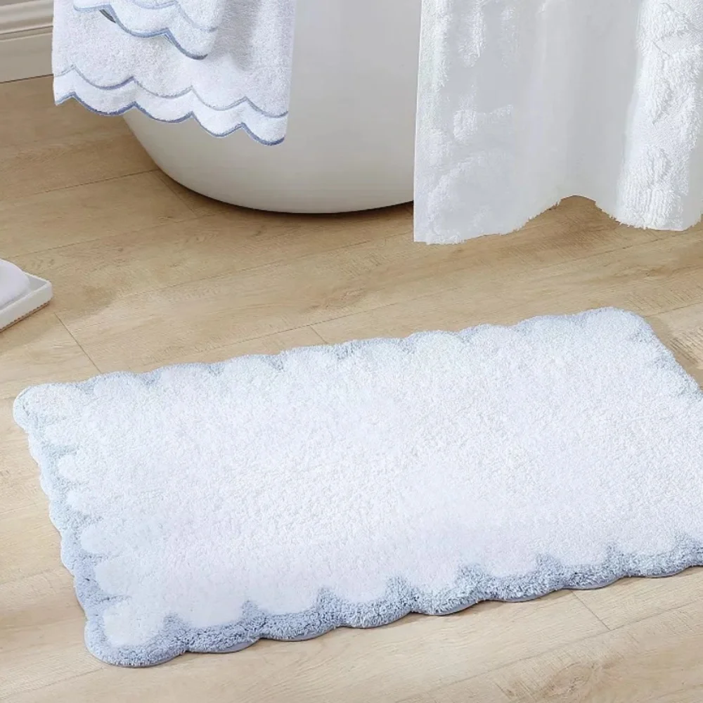 PERI HOME NWT Scallop Cotton Bath Rug -blue/white -30